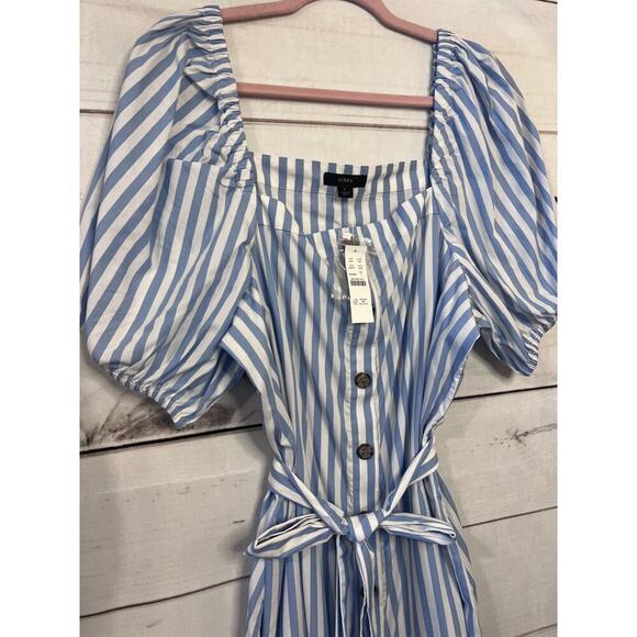 J. Crew NWT Dress Blue White Stripes Buttons Tie Waist Size Large Classy Preppy - Picture 5 of 5
